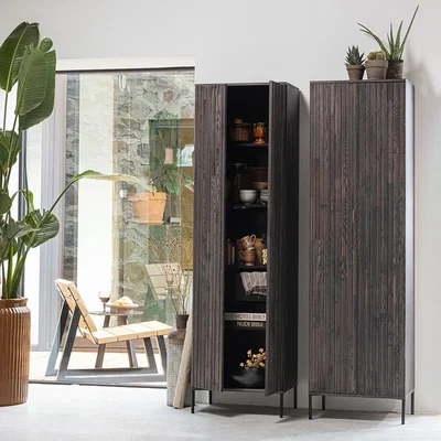Cuckooland Woood Gravure Tall Cabinet with Drawer - Black
