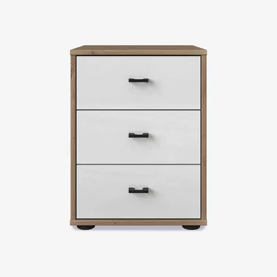 Furniture Village Wiemann - Dallas 40cm 3 Drawer Glass Bedside Cabinet - Oak and White