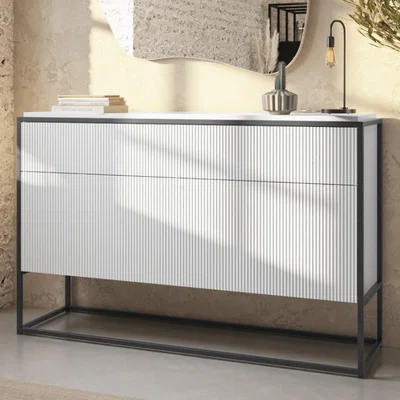 Furniture123 White Ribbed Office Cabinet - Larsen