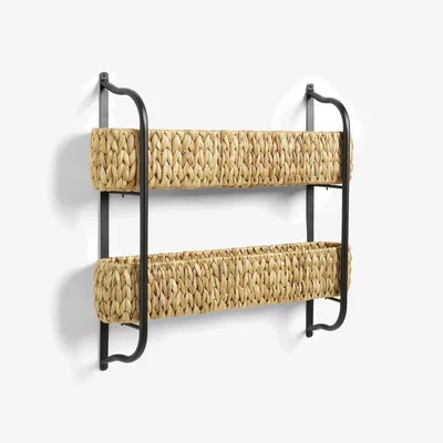 John Lewis John Lewis Metal and Water Hyacinth Wall Storage Rack, 2 Tier, Natural/Black