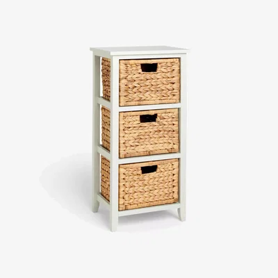 John Lewis John Lewis Pine and Water Hyacinth 3 Drawer Storage Unit, Grey / Natural