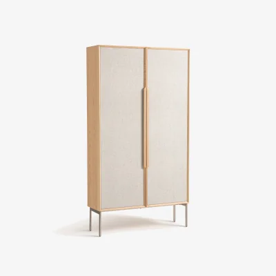 La Redoute Omid Cabinet Desk with Oak Veneer and Textured Fabric