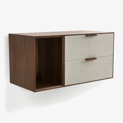 La Redoute Aldon Cabinet with 1 Niche and 2 Drawers in Walnut Veneer and Fabric