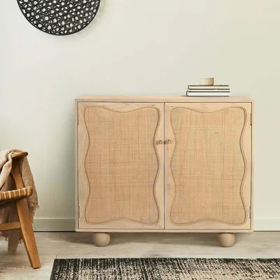 La Redoute Dax Scalloped Rattan & Mango Wood 2 Door Cabinet