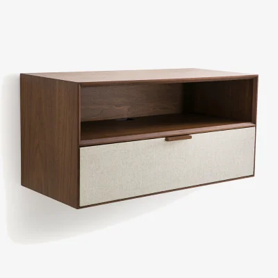 La Redoute Aldon Cabinet with 1 Niche and 1 Drawer in Walnut Veneer and Fabric