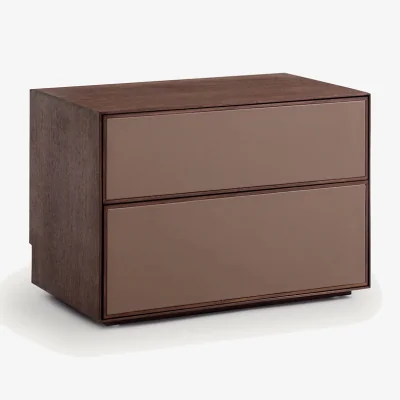 La Redoute Mikube Low Cabinet with 2 Drawers and Walnut Veneer and Leather