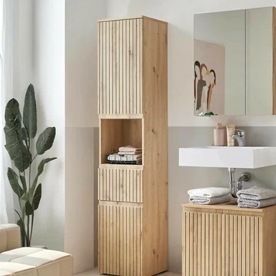 La Redoute Tomas Slatted Wood Tall Cabinet
