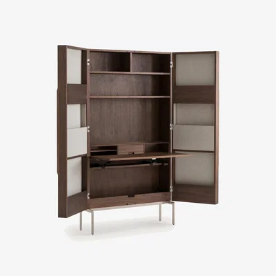 La Redoute Omid Desk Cabinet with Walnut Veneer and Textured Fabric