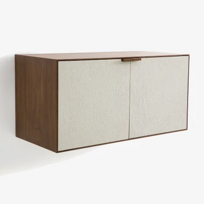 La Redoute Aldon Cabinet in Walnut Veneer and Fabric with 2 Doors