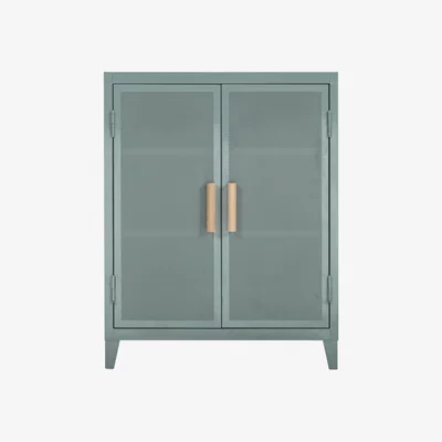 Made in Design The low cloakroom - 2 doors / Perforated steel & wood by Tolix Green