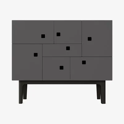 Nordic Nest Zweed Peep C1 cabinet Slate grey. black lacquered stand