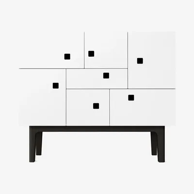 Nordic Nest Zweed Peep C1 cabinet White. black lacquered stand