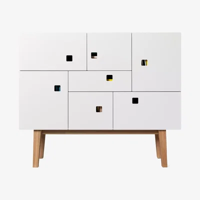 Nordic Nest Zweed Peep C1 cabinet White. retro. oak stand