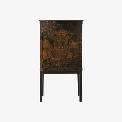 OKA OKA, Peking Handpainted Chinoiserie TV Cabinet - Black, Cabinets, Wood