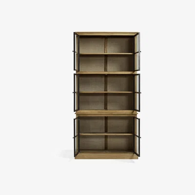 OKA OKA, Narrow Pentomino Display Cabinet - Natural, Cabinets, Bayur Wood/Glass