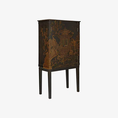 OKA OKA, Peking Hand-Painted Chinoiserie TV Cabinet - Black, Cabinets, Wood