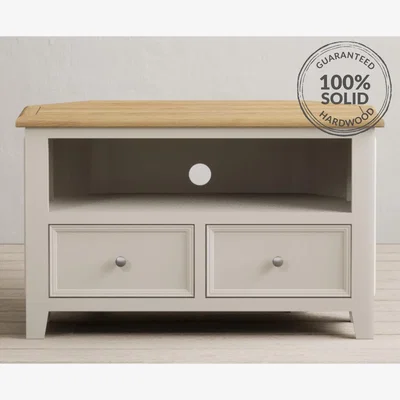 Oak&More Weymouth Oak and Soft White Painted Corner TV Cabinet