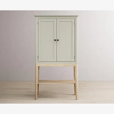 Oak&More Ancona Oak and Soft Green Painted Tall Storage Cabinet