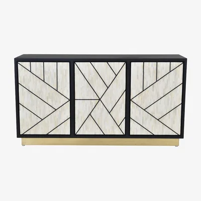 Olivia's Libra Interiors Credenza Abstract 3 Door Cabinet With Bone Inlay