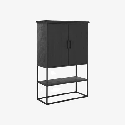 Olivia's DTP Home Beam Cabinet with Open Rack in Recycled Black Teakwood / Small