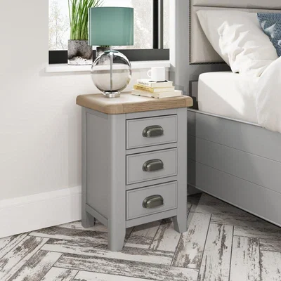 Downtown Hexham Painted Grey 3 Drawer Bedside Cabinet