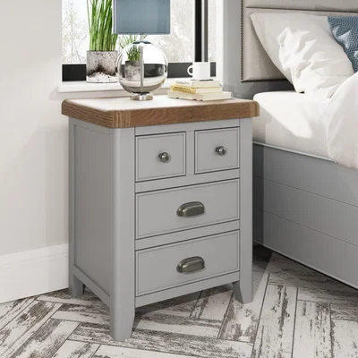 Downtown Hexham Painted Grey Extra Large 4 Drawer Bedside Cabinet