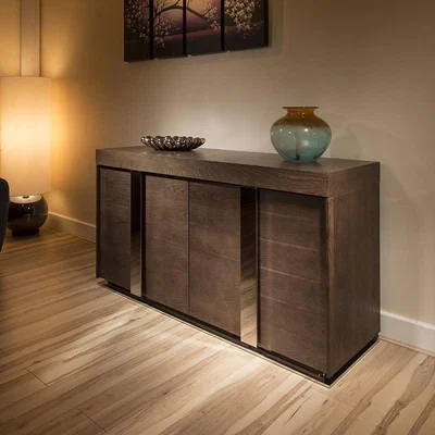 Quatropi Modern Designer Elm Wood & Chrome Sideboard / Cabinet / Buffet 1.6mtr