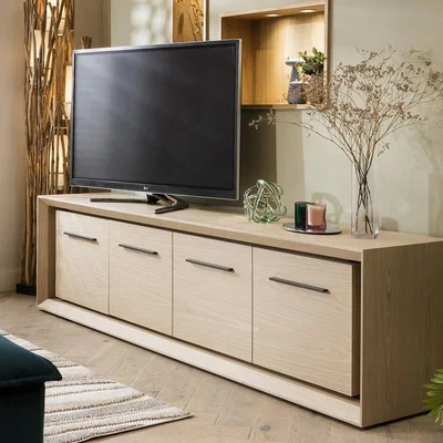 Quatropi Extra Large TV Cabinet Stand 4 Door Storage Media Unit Natural Oak 240cm