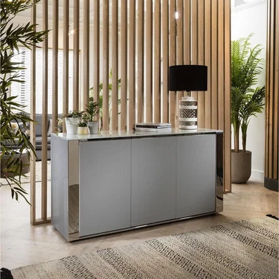 Quatropi Modern Large 3 Door Sideboard Cabinet Storage Fully Assembled Grey 160cm