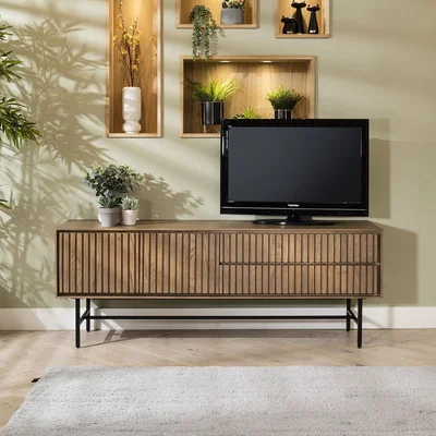 Quatropi Modern Wood TV Stand & Floating Unit Cabinet Grooved Stained Oak 165cm