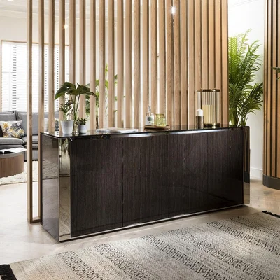 Quatropi Quatropi Sideboard 200cm Dark Oak Gloss - Shiny Metal Frame, 4 Large Cupboards