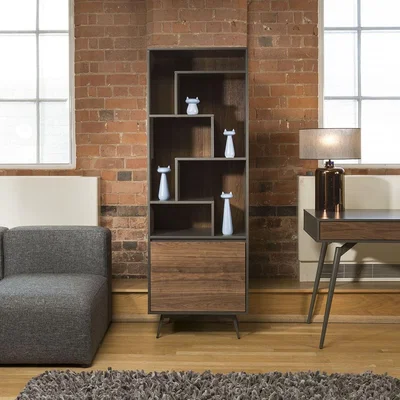 Quatropi Quatropi Tembie Tall Bookcase / Display Cabinet Rich Walnut / Grey
