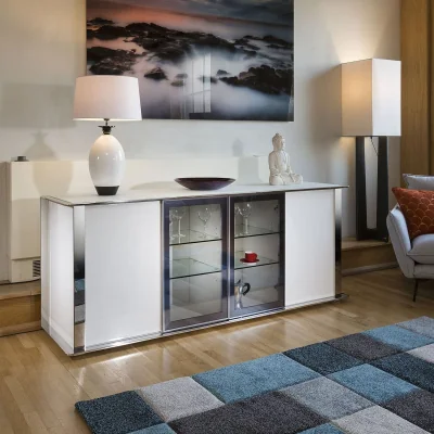Quatropi ExDisplay Large Sideboard Cabinet White Gloss and Modern Chrome