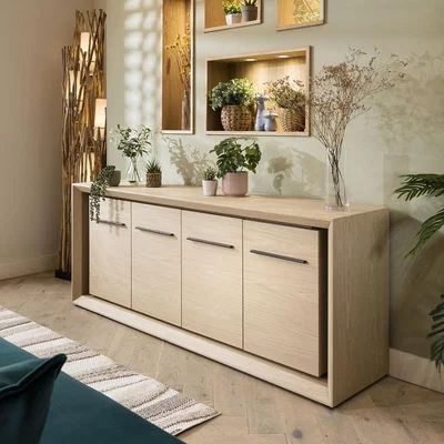 Quatropi Modern Large 4 Door Sideboard Cabinet Unit Shadow Gap Natural Oak 190cm