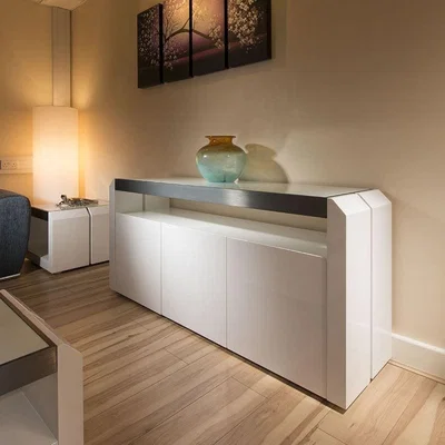 Quatropi Modern White Gloss Sideboard Cabinet Buffet Glass Top 1.7mtr 701M New