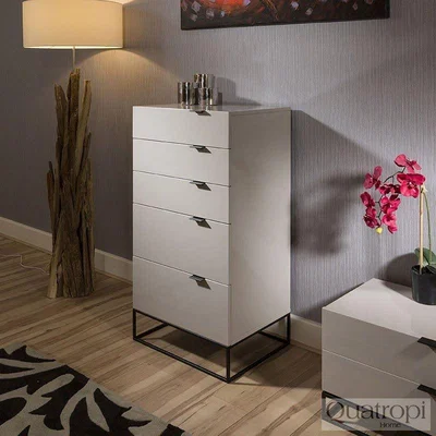 Quatropi Quatropi Designer Tallboy / Chest of 5 Drawers / Cabinet in Stone Grey
