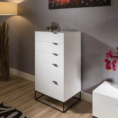 Quatropi Quatropi Designer Tallboy / Chest of 5 Drawers / Cabinet  White Gloss