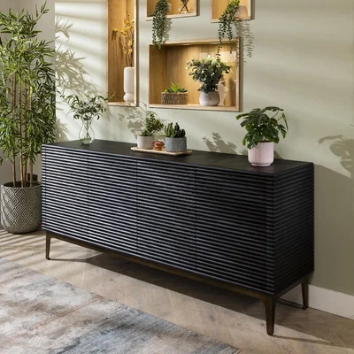 Quatropi Sleek 4 Door Sideboard Storage Cabinet Black Oak Fluted Ribbed 180cm
