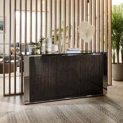 Quatropi Quatropi Sideboard 160cm Dark Oak Gloss - Shiny Metal Frame, 3 Large Cupboards
