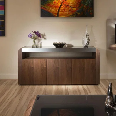 Quatropi Modern Walnut Sideboard Cabinet Buffet Black Glass Top 1.7mtr 701M New
