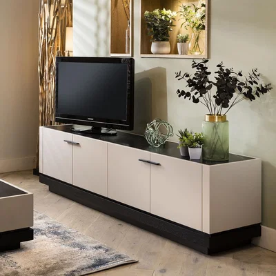 Quatropi Large TV Cabinet Stand 4 Door Media Storage Unit White Matte Chalk 200cm
