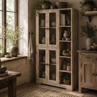 The Range Mole Pantry Grey Oak-Effect Storage Cabinet with Glass Doors