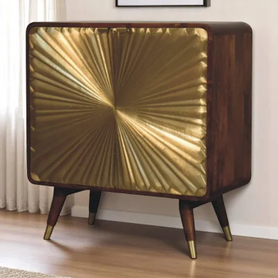The Range Solid Wood Avora Brass Embossed 2 Door Chestnut Cabinet - Brown