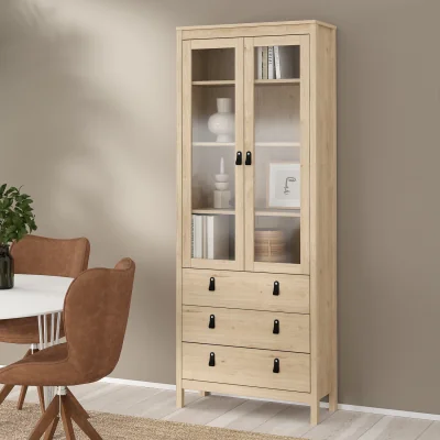 The Range Barcelona China Cabinet 2 Glass Doors with 3 Drawers in Cashmere - Jackson Hickory