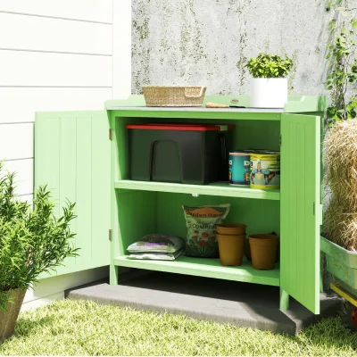 The Range Outsunny Garden Storage Cabinet Potting Bench Table W galvanised Top - Green