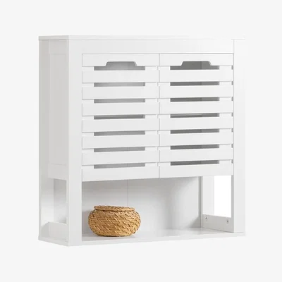 The Range Wall Storage Cabinet Cupboard with Double Slatted Doors - White