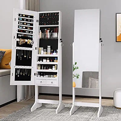 The Range Jewelry Cabinet Standing Mirror Lockable 3Angles Adjustable - White