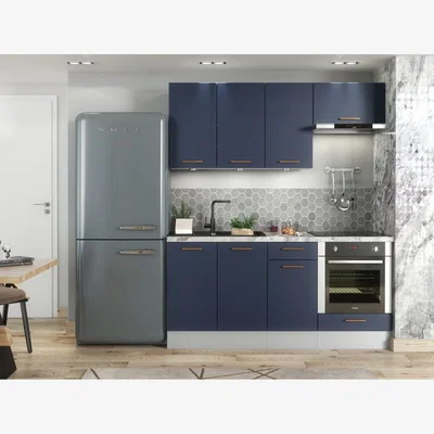 The Range Nora 6-unit kitchen cabinet set in navy blue and light grey matt with oven housing, 180 cm wide. - Navy Blue and Grey Matt