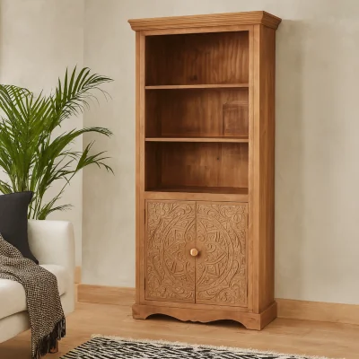 The Range Brighton Mango Wood Bookcase 3 Shelves 2 Door Cupboard - Brown