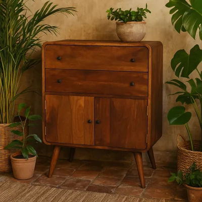 The Range Trento Curved Mango Wood Cabinet 2 Drawers and 2 Doors Chestnut - Brown